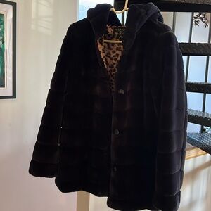 Laundry by Shelli Segal royal blue faux fur and leopard print lining L